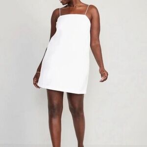 Old Navy Dress Calla Lily Mini Linen Blend Strappy Square Neck Off White Ivory